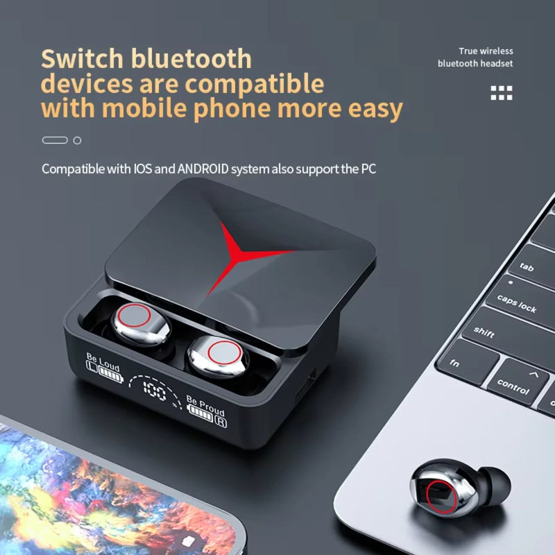 Fone De Ouvido Para Jogos Bluetooth 5.3 Headset Gaming TWS Sem Fio Com Power Bank Display LED