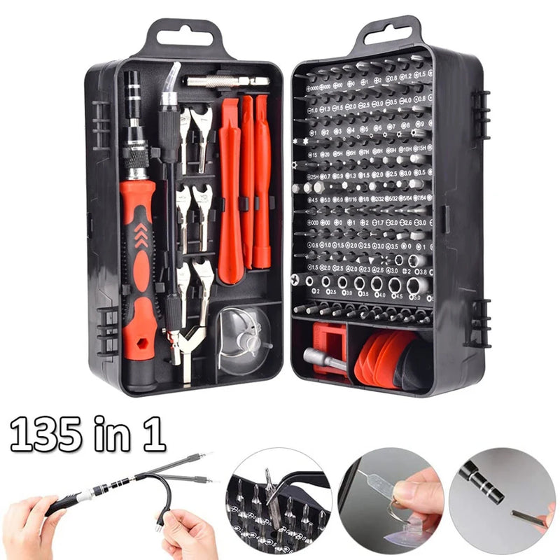 Conjunto de chaves de fenda de metal 135 em 1 com bits magnéticos Torx, ferramentas multifuncionais, estojo de ferramentas manuais para reparo